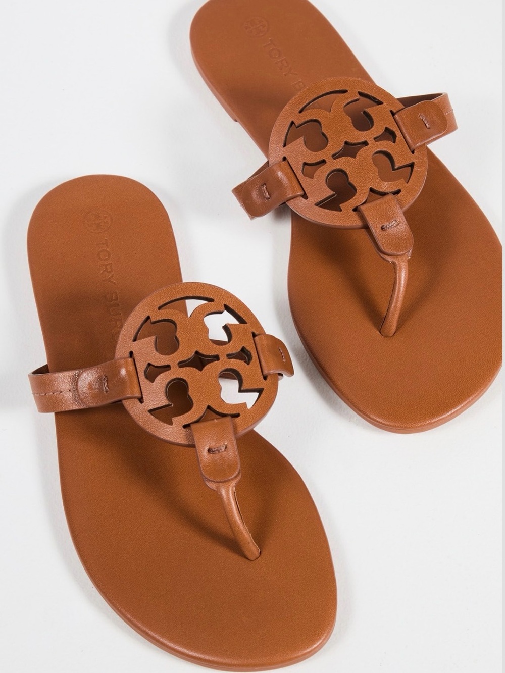 Tory Burch Brown Leather Logo Thong Sandals | Size 8.5